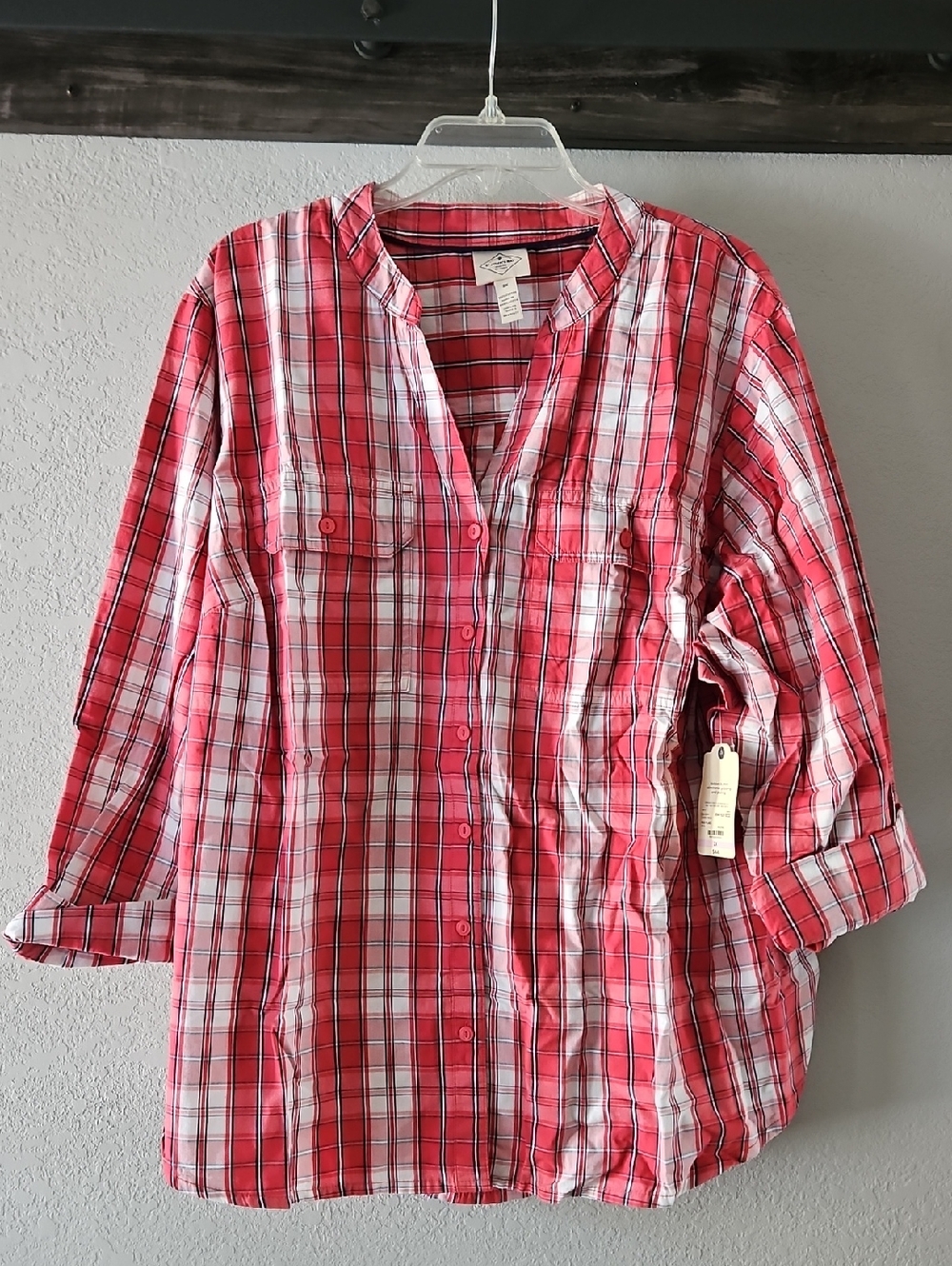 St. John’s Bay Red and White Plaid Button-Down Shirt 2X NWT